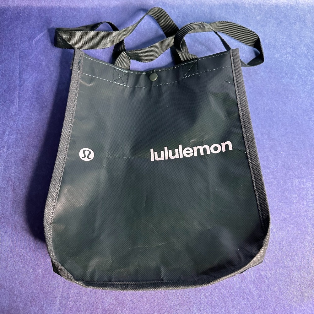 Lululemon Lot of 2 Small Reusable Shopping Tote Bags Forest Green & Be All Print - Picture 3 of 10